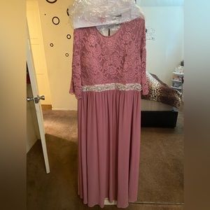 Long Mauve lace Gown with rhinestones added beautiful